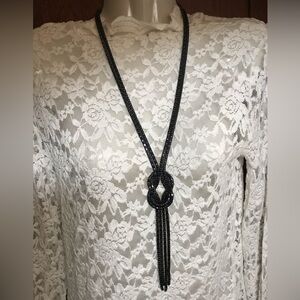 Metal Black Faceted Bead Knot Necklace